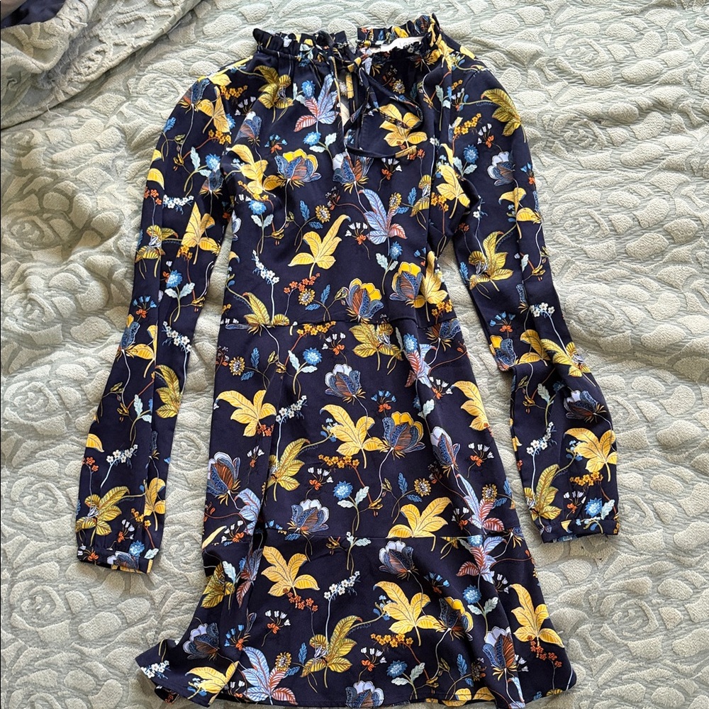 LOFT Navy Floral Long Sleeve Dress